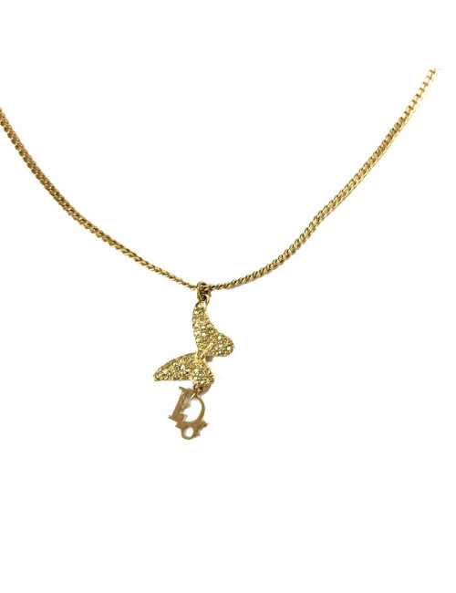 Collier DIOR papillon doré et strass
