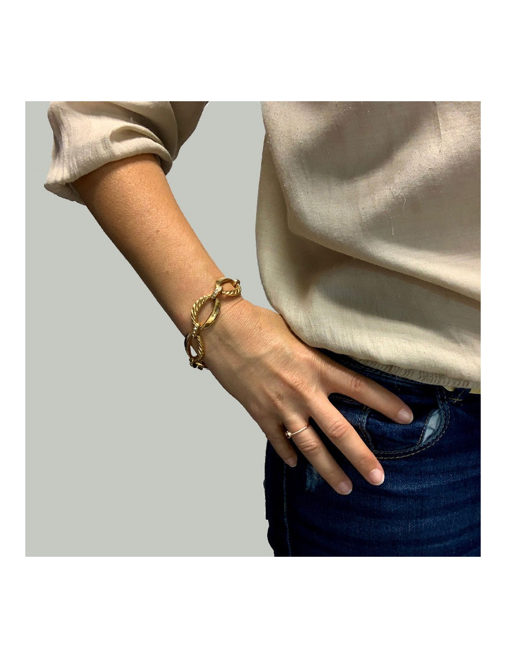 Bracelet CARVEN Vintage en métal doré et strass