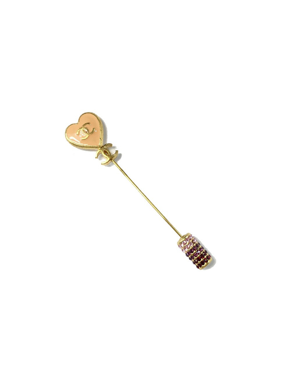 Epingle CHANEL coeur émaillé corail 