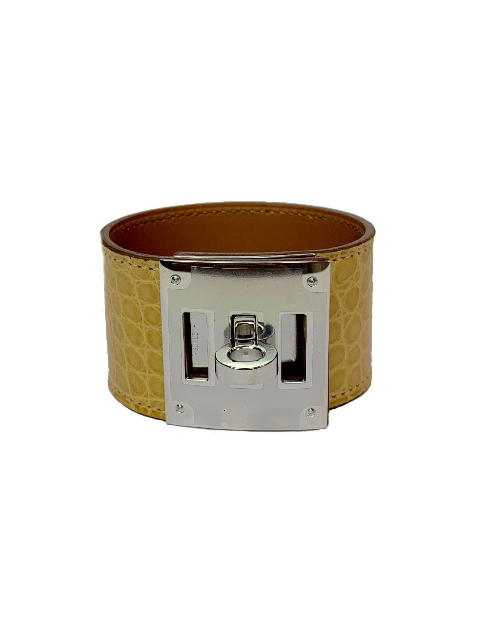 Manchette Kelly dog  HERMES alligator mat jaune mais