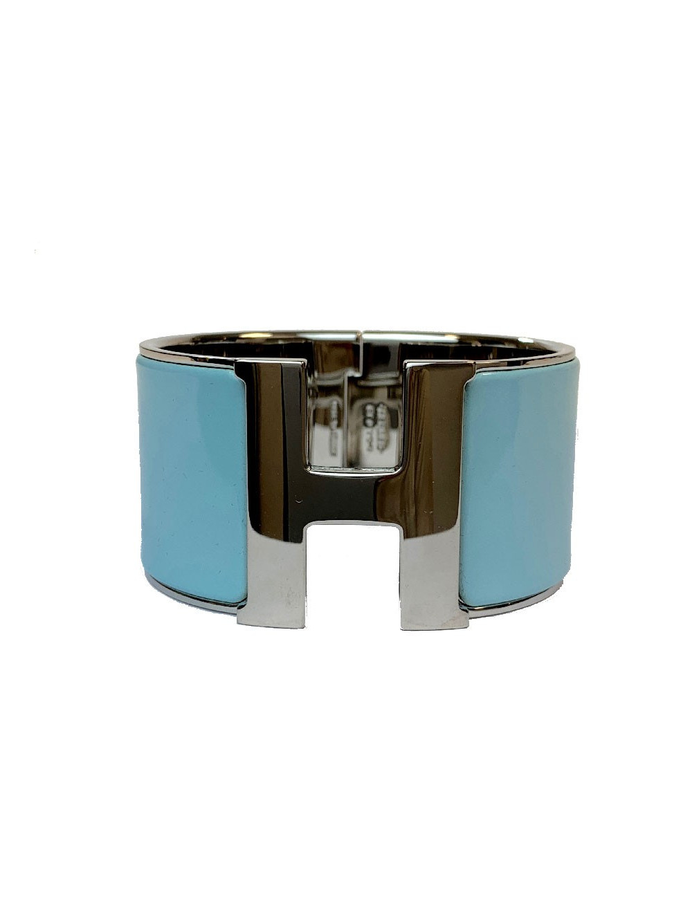 Manchette HERMES émail bleu glacier CLIC H GM