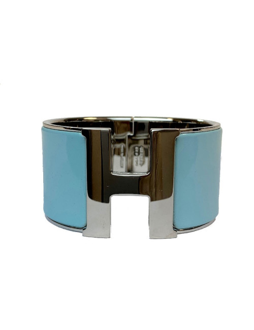 Manchette HERMES émail bleu glacier CLIC H GM