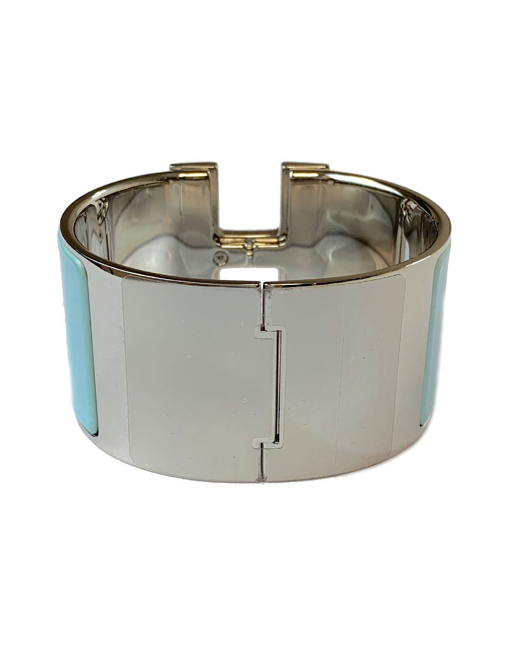 Manchette HERMES émail bleu glacier CLIC H GM