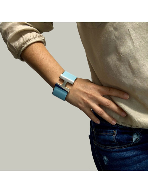 Manchette HERMES émail bleu glacier CLIC H GM