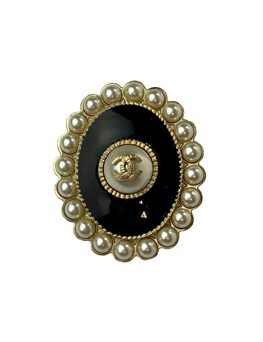 Broche CHANEL ovale sertie de perles nacrées