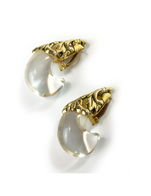 Boucles d'oreille clips ISABEL CANOVAS dorées et transparentes