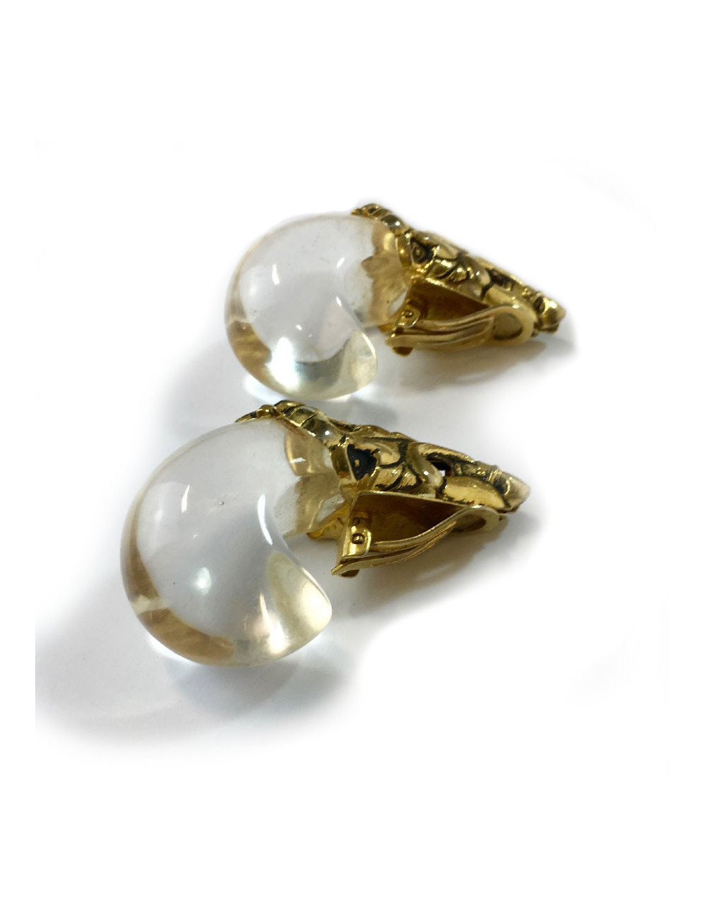 Boucles d'oreille clips ISABEL CANOVAS dorées et transparentes