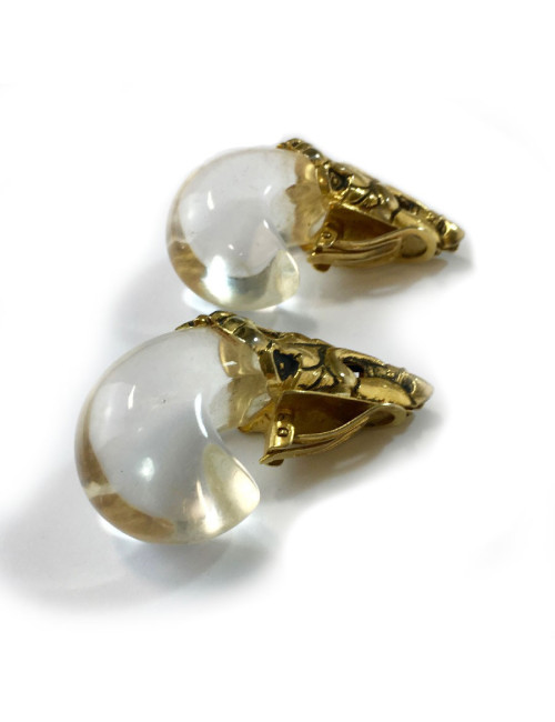 Boucles d'oreille clips ISABEL CANOVAS dorées et transparentes