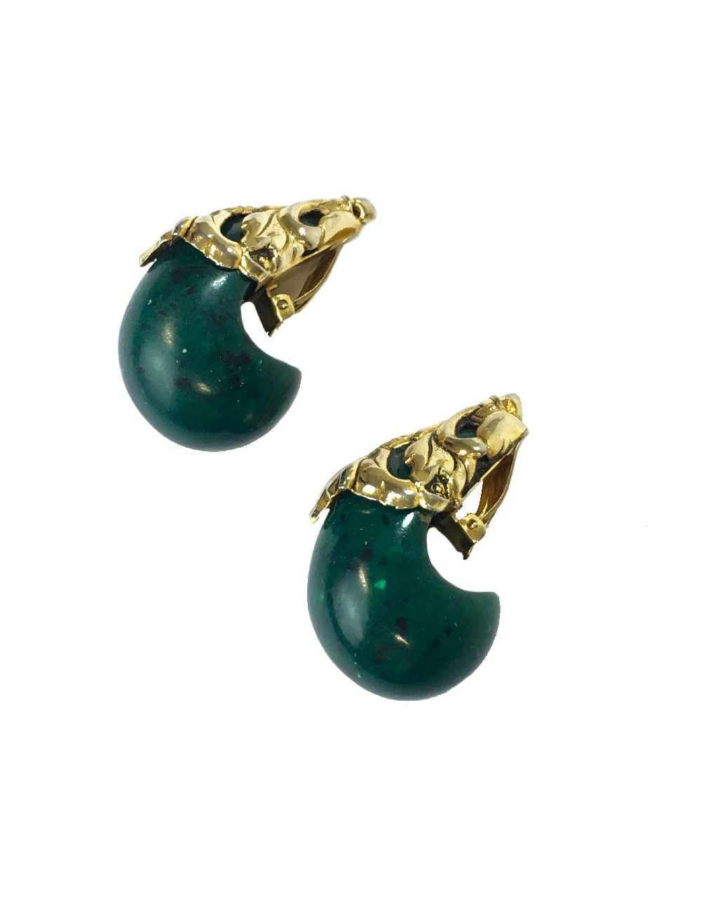 Boucles d'oreille clips ISABEL CANOVAS dorées et vert malachite