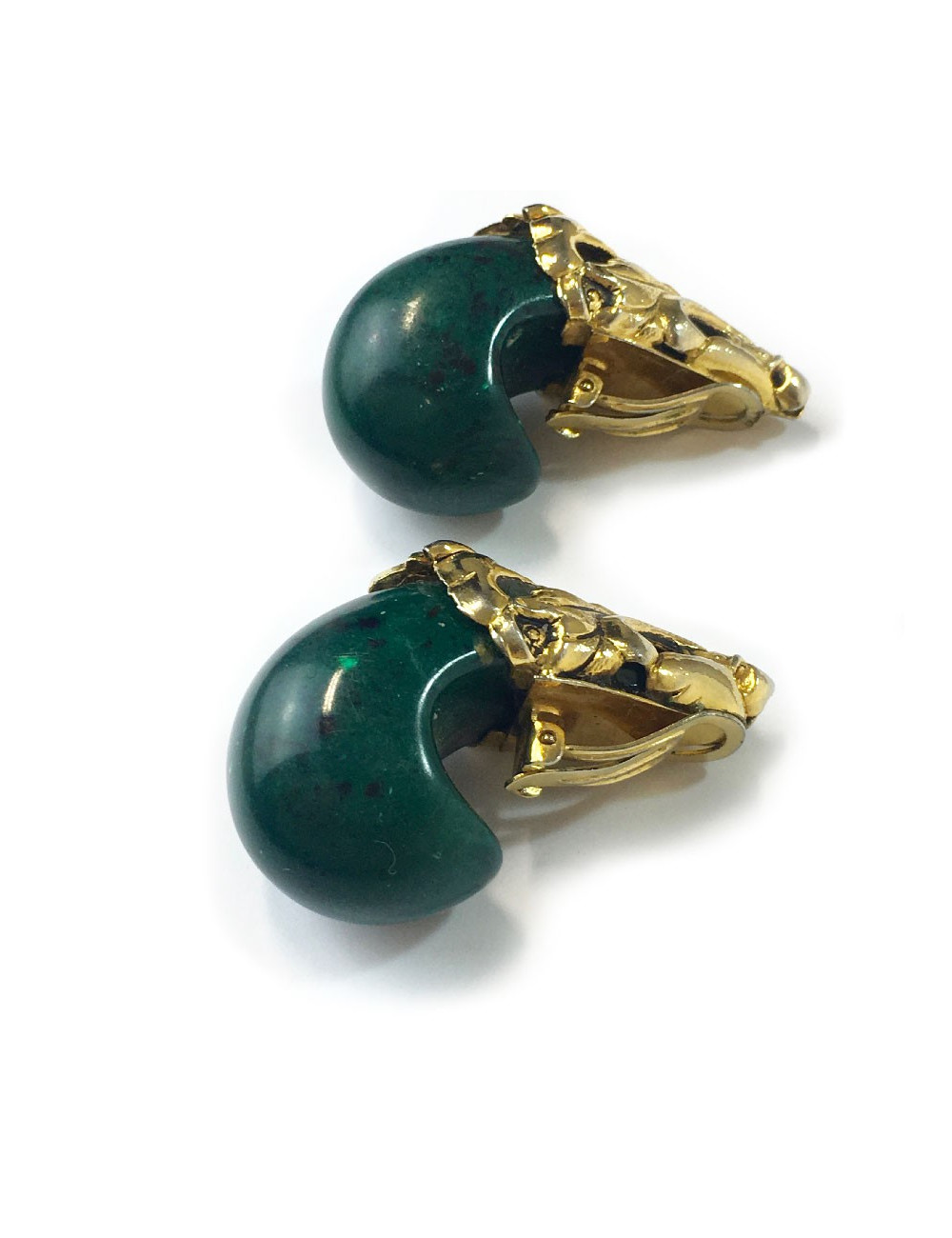 Boucles d'oreille clips ISABEL CANOVAS dorées et vert malachite