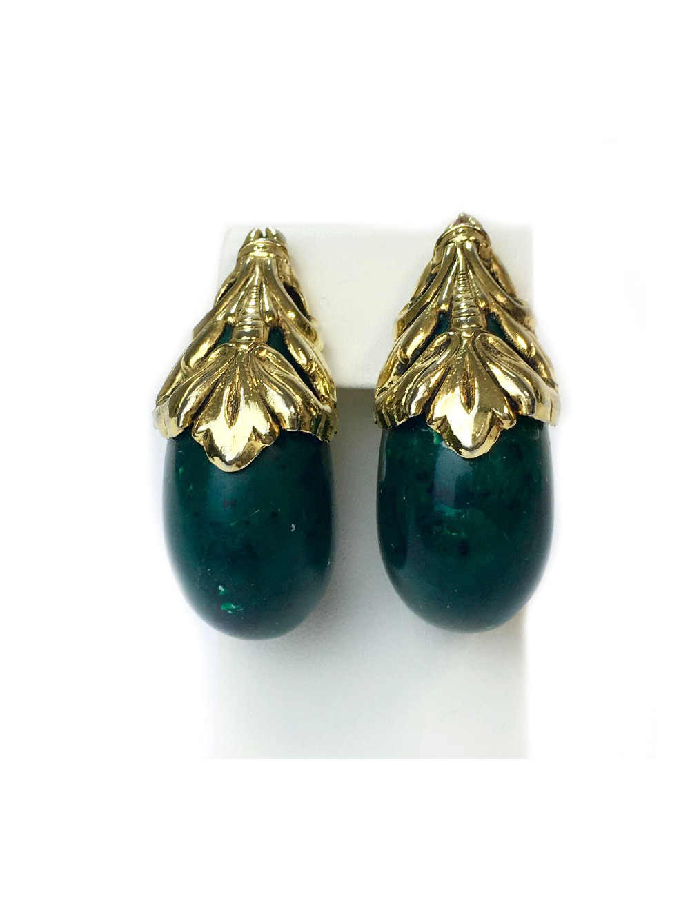 Boucles d'oreille clips ISABEL CANOVAS dorées et vert malachite