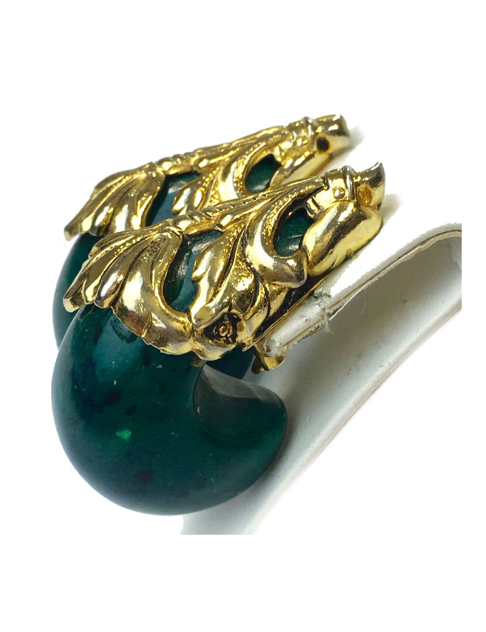 Boucles d'oreille clips ISABEL CANOVAS dorées et vert malachite