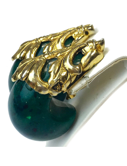 Boucles d'oreille clips ISABEL CANOVAS dorées et vert malachite