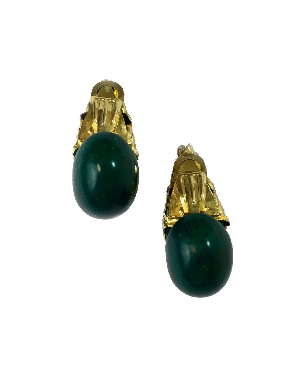 Boucles d'oreille clips ISABEL CANOVAS dorées et vert malachite