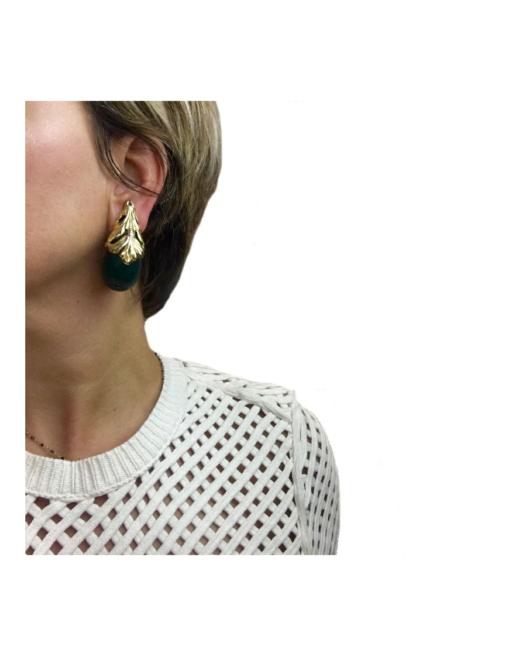 Boucles d'oreille clips ISABEL CANOVAS dorées et vert malachite