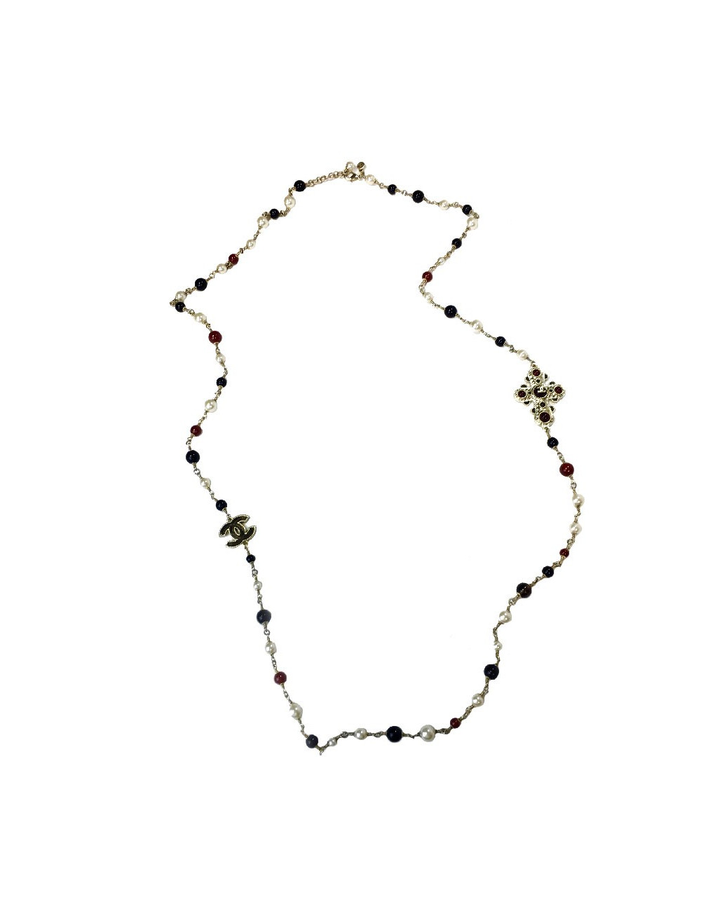 Sautoir CHANEL doré et perles multicolores