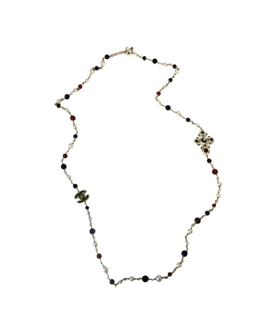 Sautoir CHANEL doré et perles multicolores