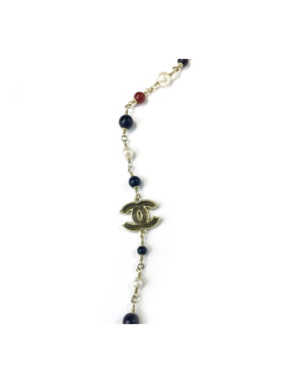 Sautoir CHANEL doré et perles multicolores