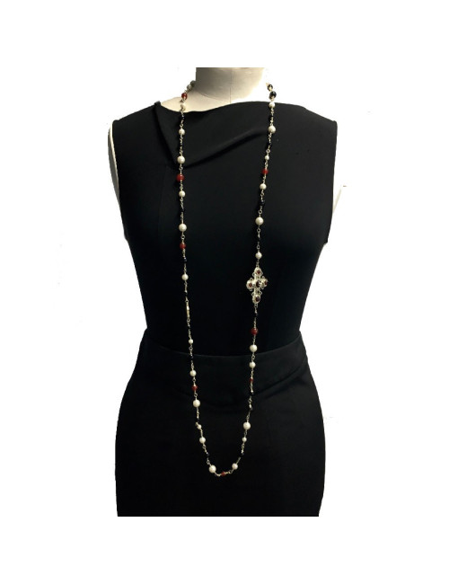 Sautoir CHANEL doré et perles multicolores