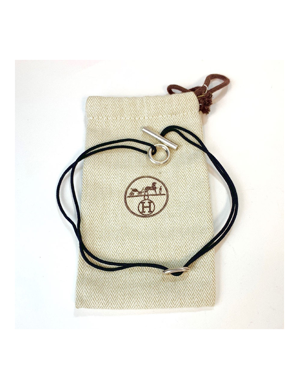 Collier HERMES cordon et chaîne d'ancre argent