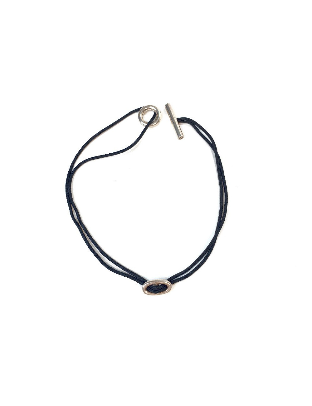 Collier HERMES cordon et chaîne d'ancre argent