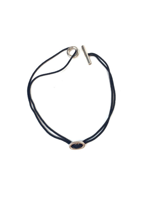 Collier HERMES Skipper cordon et chaîne d'ancre argent