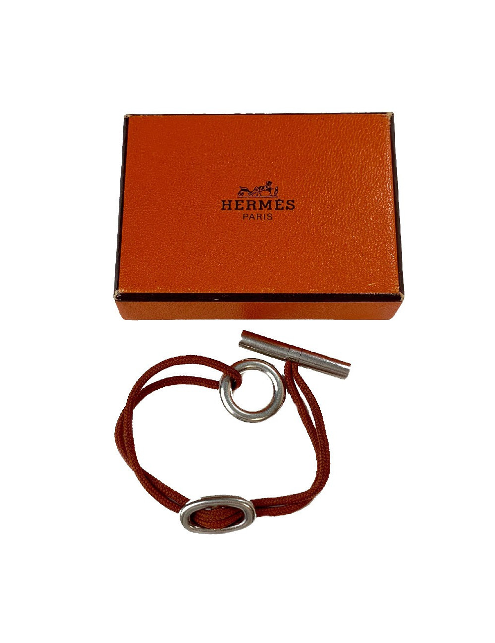 Bracelet  HERMES cordon brique et boucle chaîne d'ancre