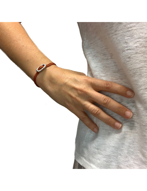 Bracelet  HERMES cordon brique et boucle chaîne d'ancre