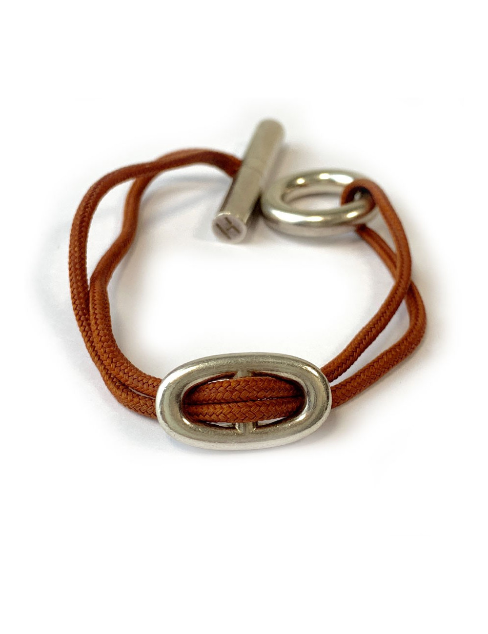 Bracelet  HERMES cordon brique et boucle chaîne d'ancre