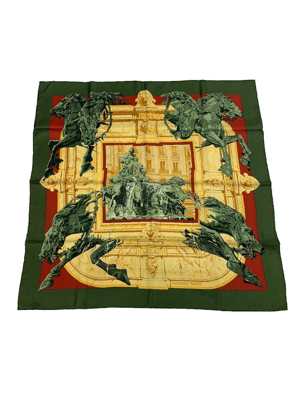Carré 90 x90 HERMES soie 100 % "La fontaine de Bartholdi"