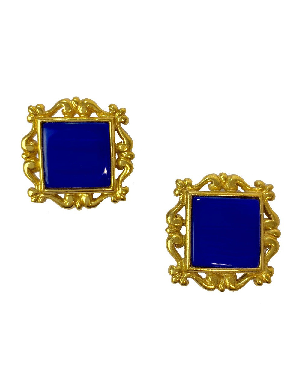 Boucles d'oreille clips YSL SAINT LAURENT en métal doré et résine bleue