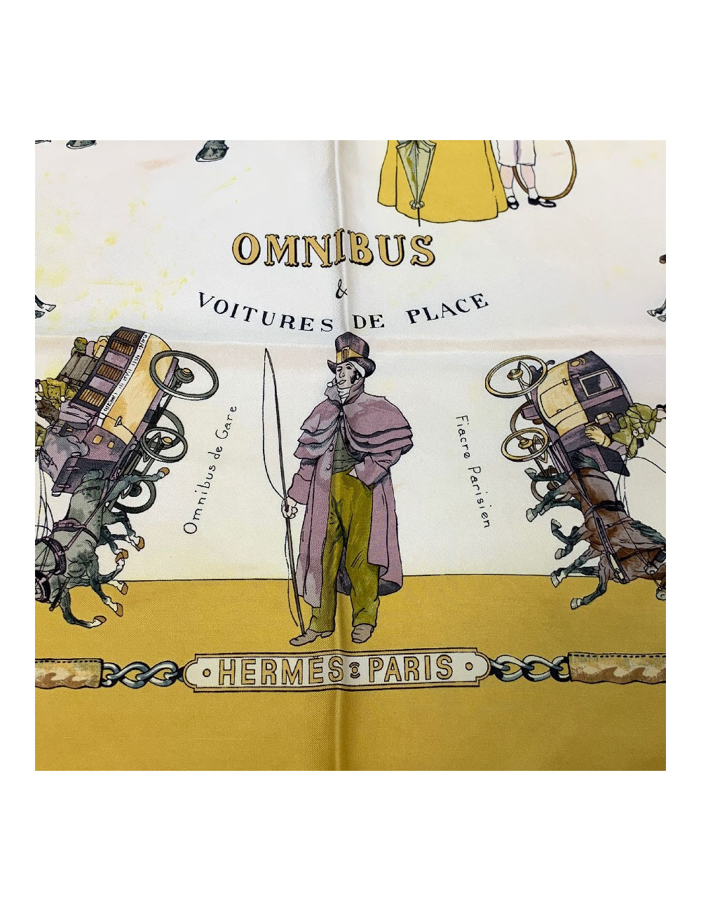 Carré 90 x 90 HERMES soie 100 % "Omnibus et voitures de place"