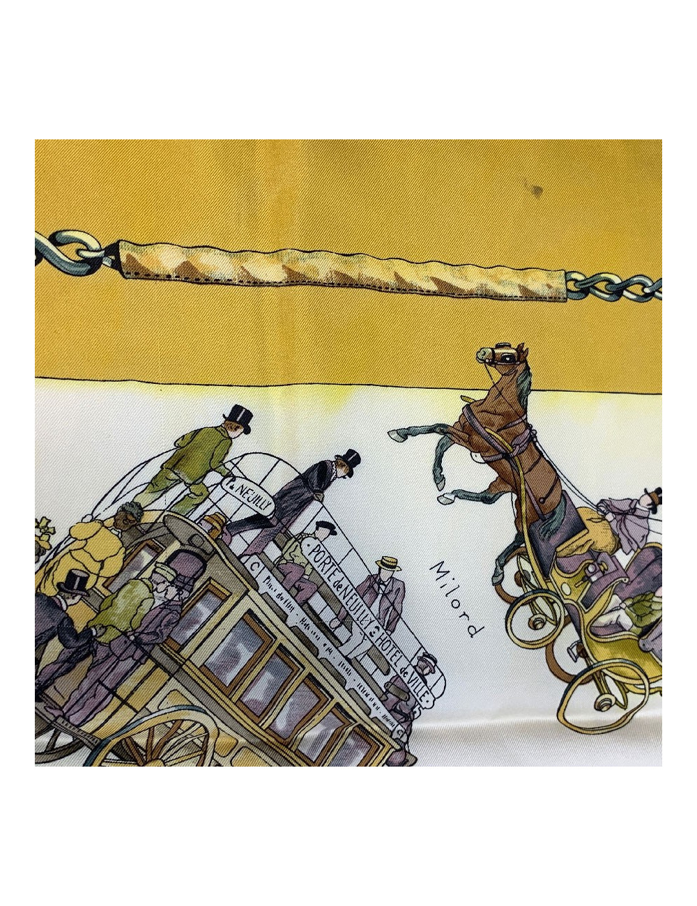 Carré 90 x 90 HERMES soie 100 % "Omnibus et voitures de place"