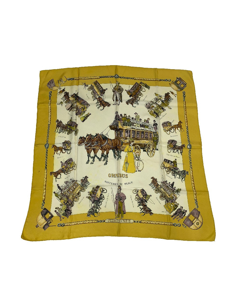 Carré 90 x 90 HERMES soie 100 % "Omnibus et voitures de place"