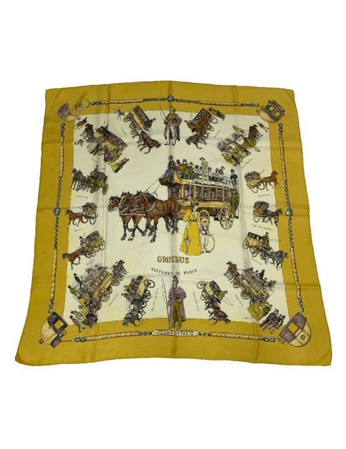 Carré HERMES Omnibus et Voitures de Place en soie or et jaune pâle