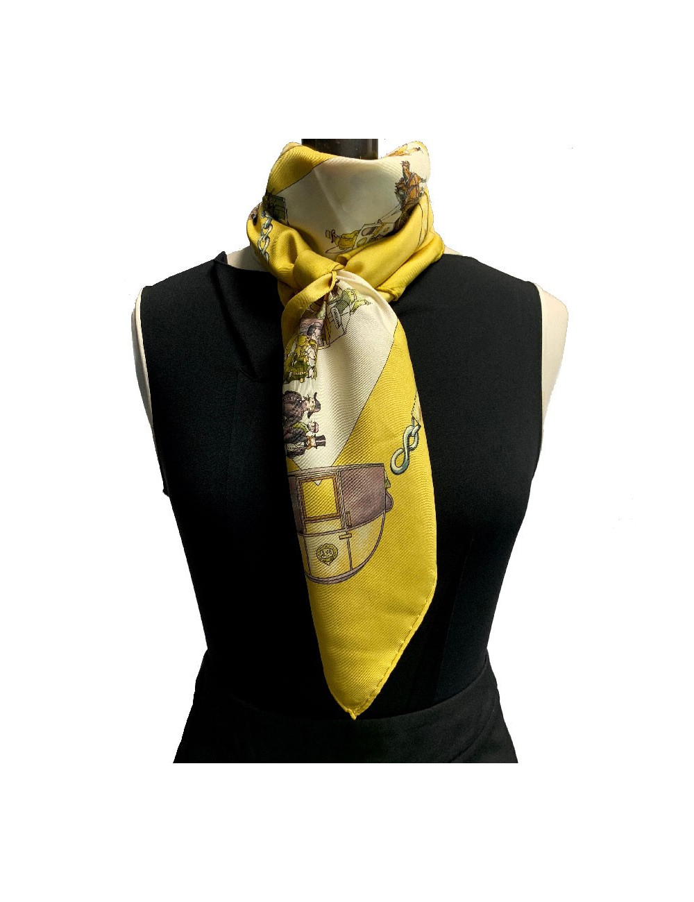 Carré HERMES Omnibus et Voitures de Place en soie or et jaune pâle