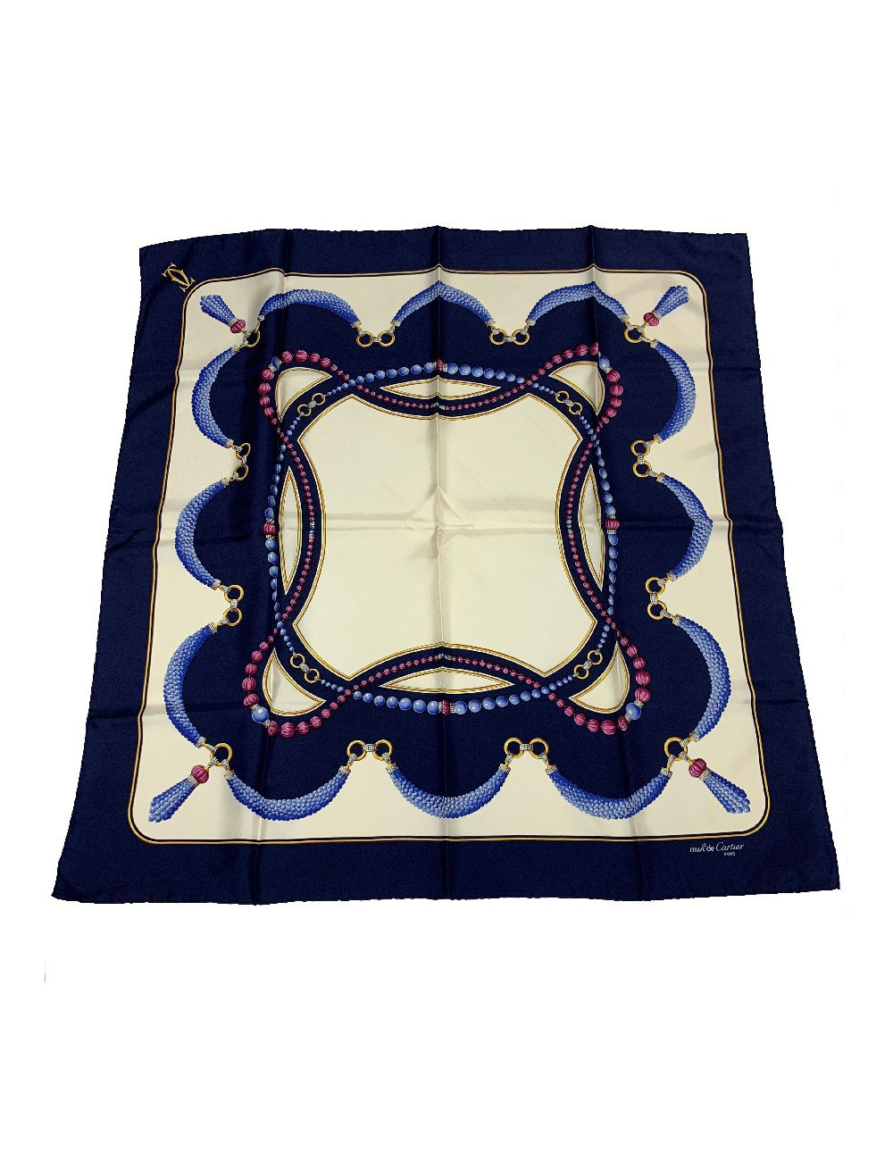 Carré CARTIER Must de Cartier en soie bleu marine