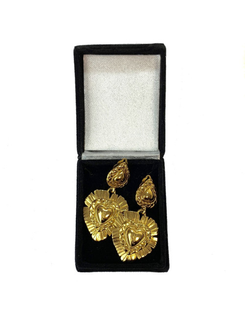 Boucles d'oreille clips YSL SAINT LAURENT avec coeur pendant Vintage