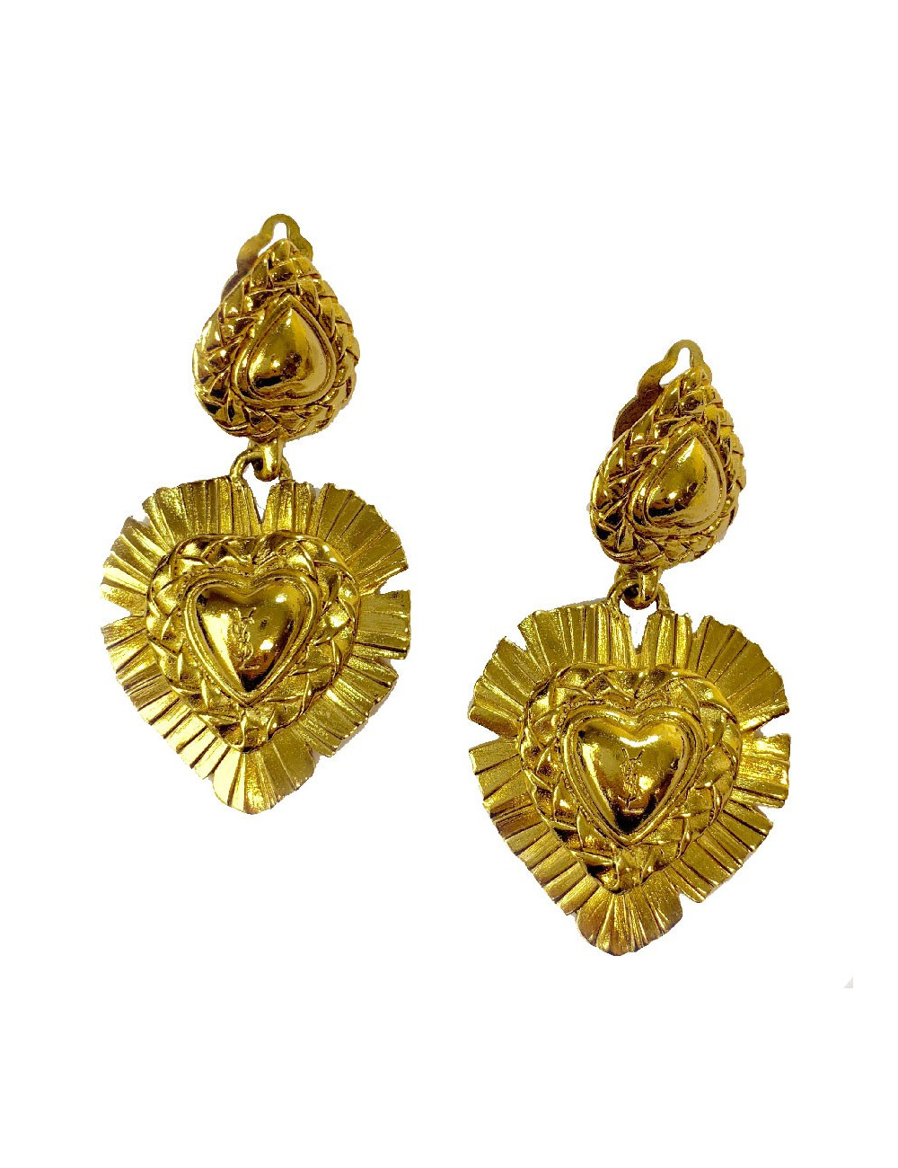 Boucles d'oreille clips YSL SAINT LAURENT avec coeur pendant Vintage