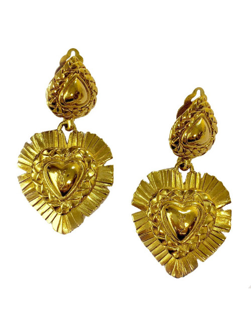 XXX Boucles d'oreille clips YSL SAINT LAURENT vintage coeur pendant 