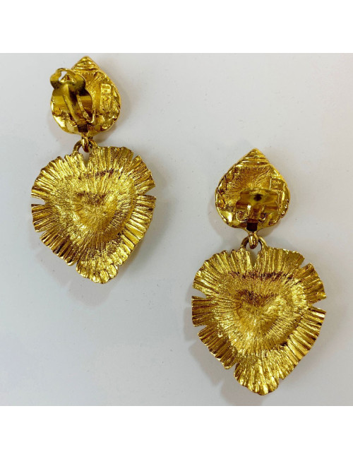 Boucles d'oreille clips YSL SAINT LAURENT avec coeur pendant Vintage