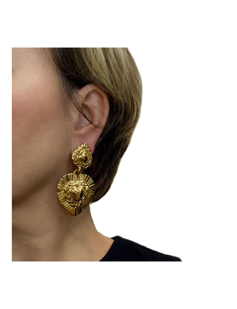 XXX Boucles d'oreille clips YSL SAINT LAURENT vintage coeur pendant 