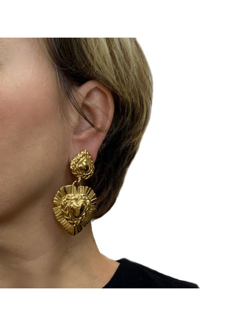 Boucles d'oreille clips YSL SAINT LAURENT avec coeur pendant Vintage