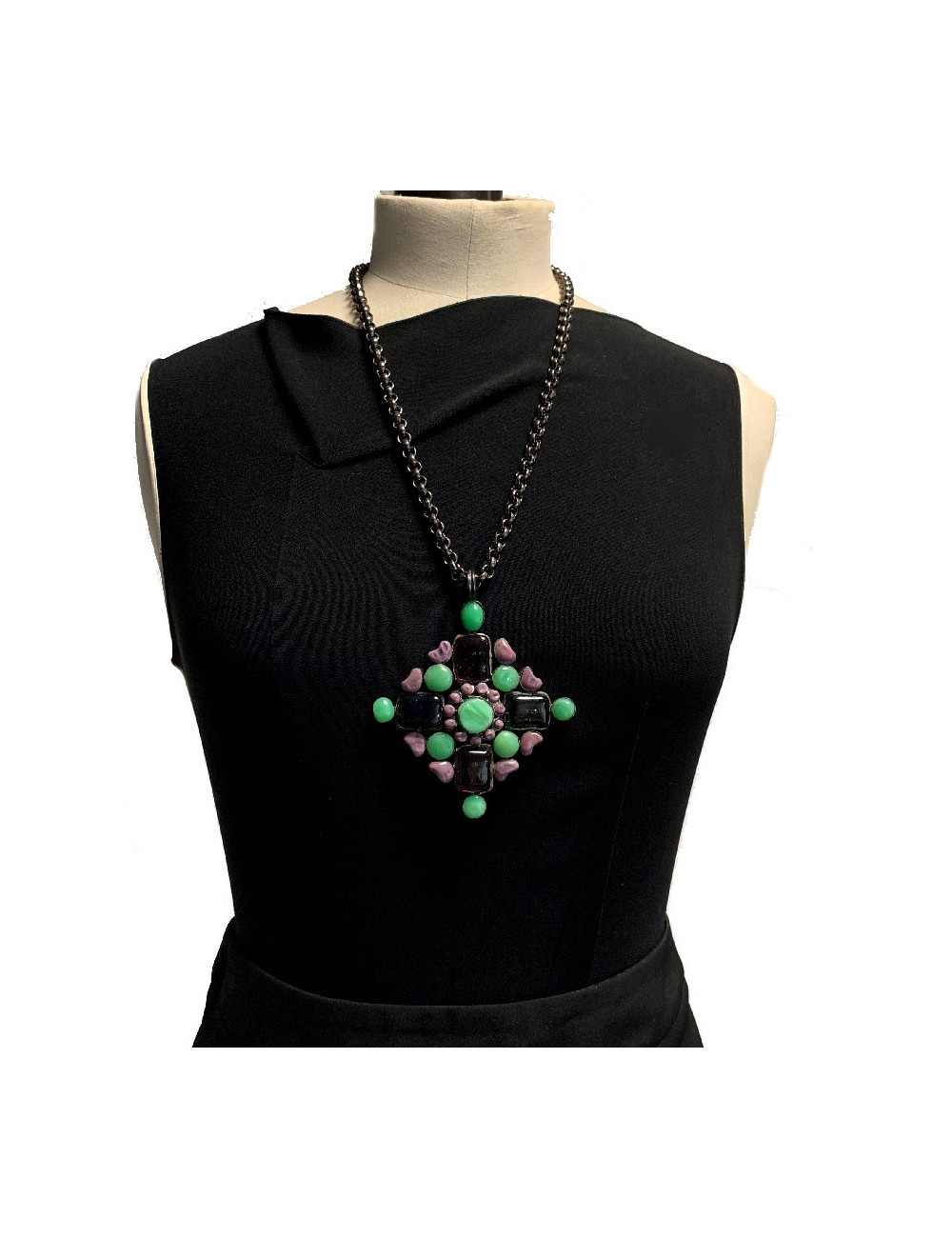 Collier MARGUERITE DE VALOIS pendentif en pâte de verre multicolore