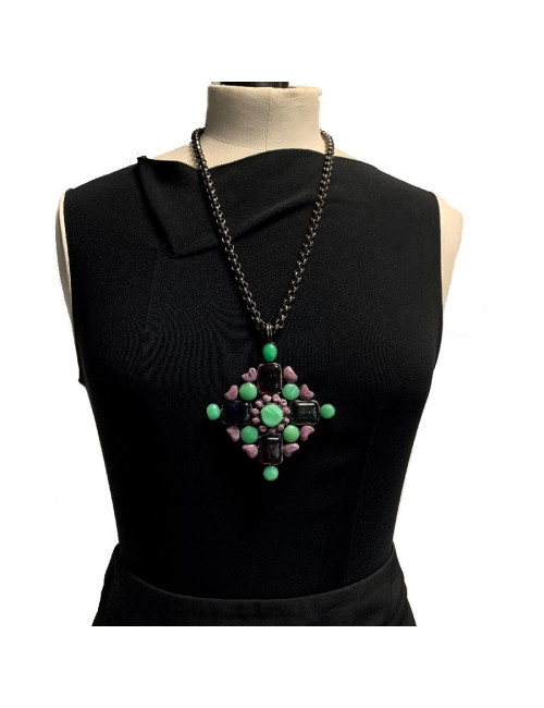 Collier pendentif MARGUERITE DE VALOIS pâte de verre