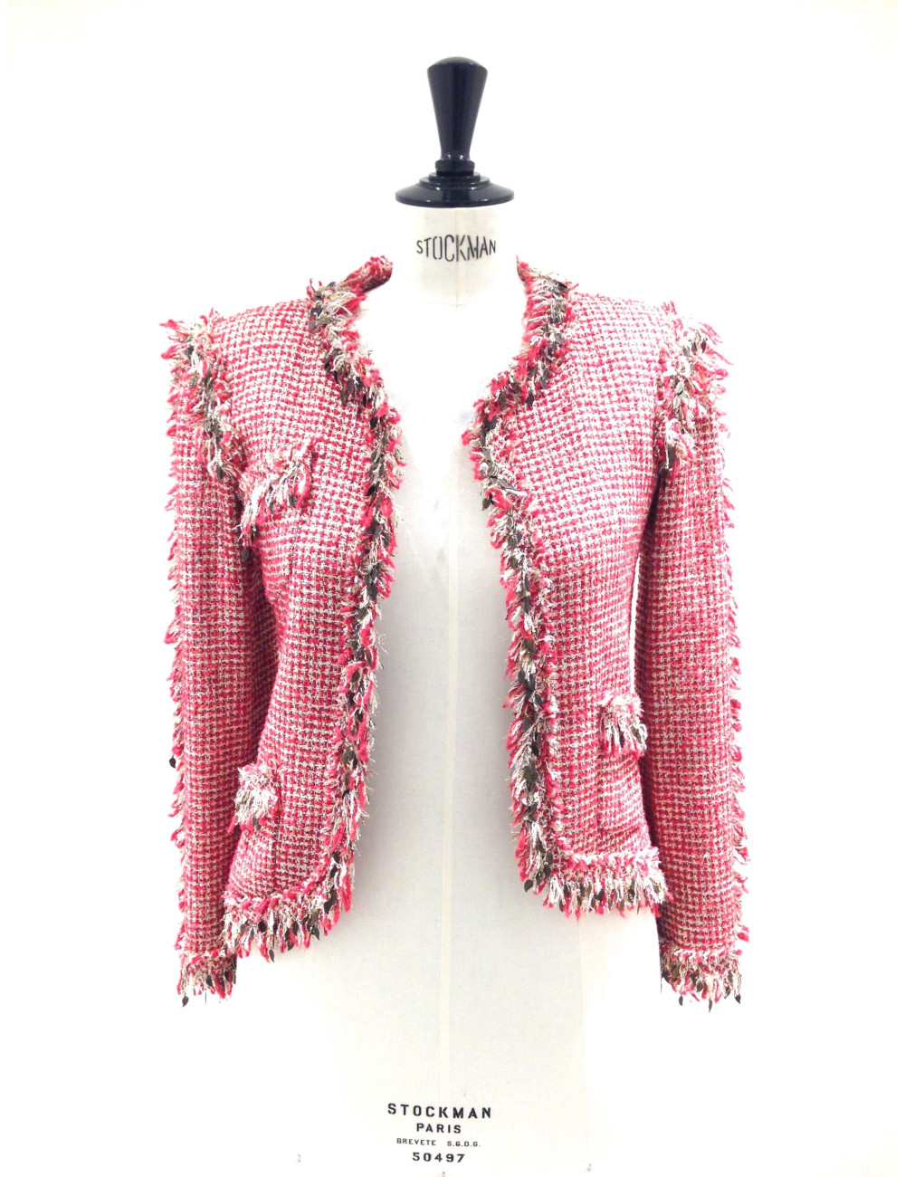 Veste CHANEL en tweed rouge et blanc 