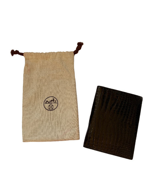 Portefeuille HERMES crocodile noir