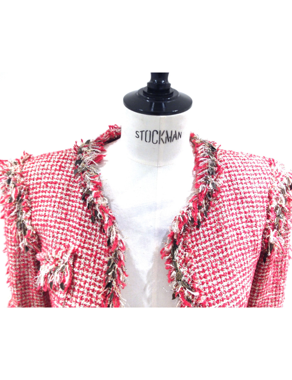 Veste CHANEL en tweed rouge et blanc 