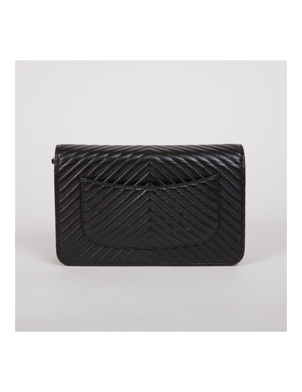 Wallet on chain CHANEL cuir chevron noir