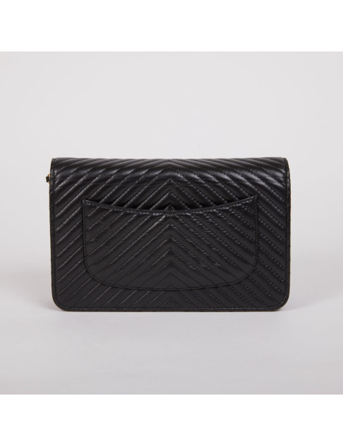 Wallet on chain CHANEL cuir chevron noir